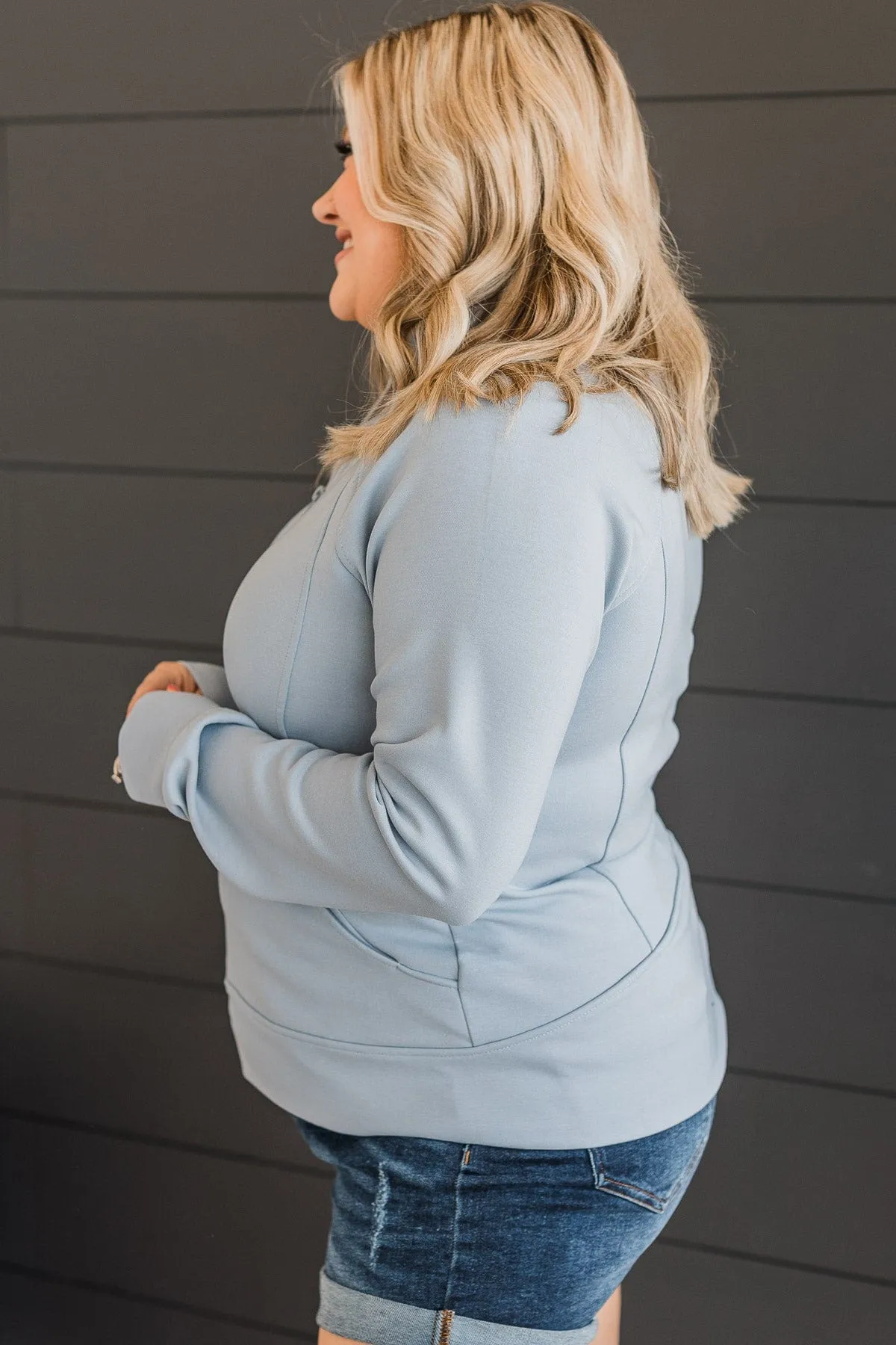 Work In Progress Zip Up Athleisure Jacket- Powder Blue